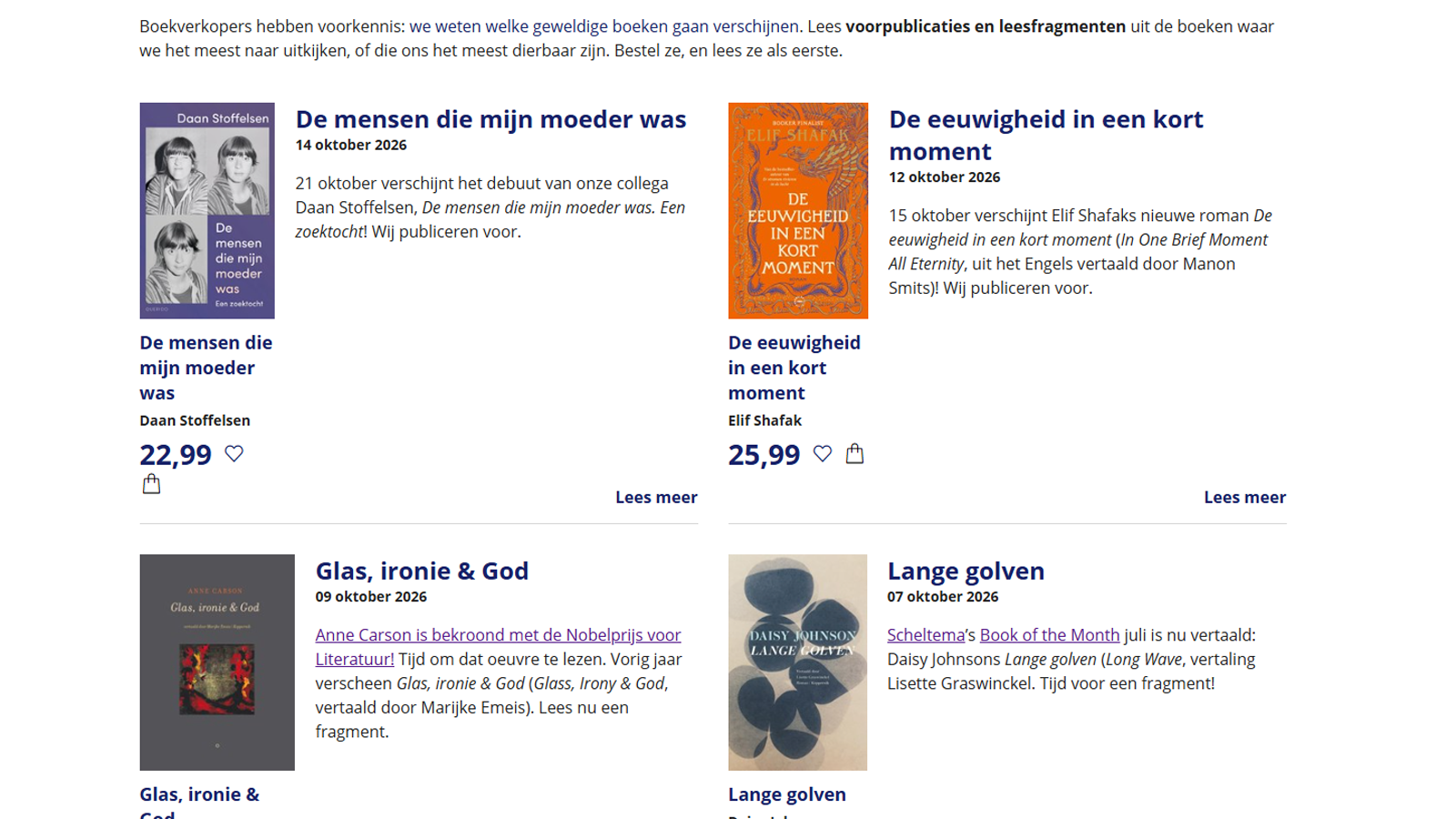 Het leesfragmentenoverzicht bij Athenaeum | Scheltema